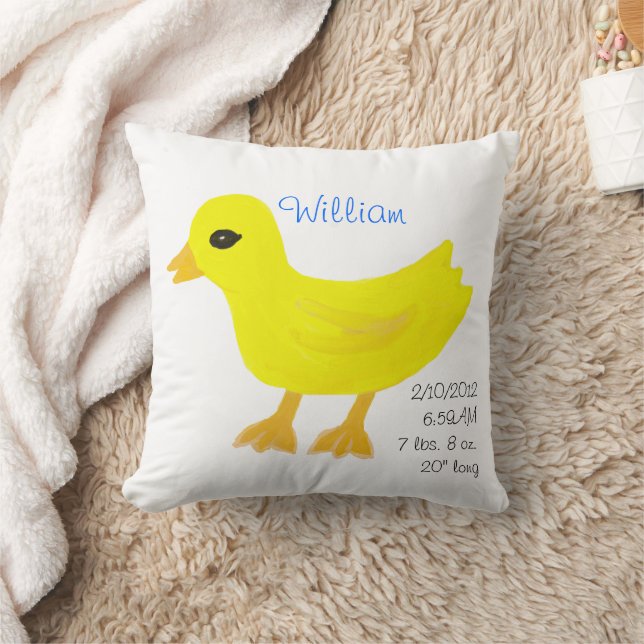 Yellow Rubber Ducky Birth Details Blue Cushion (Blanket)