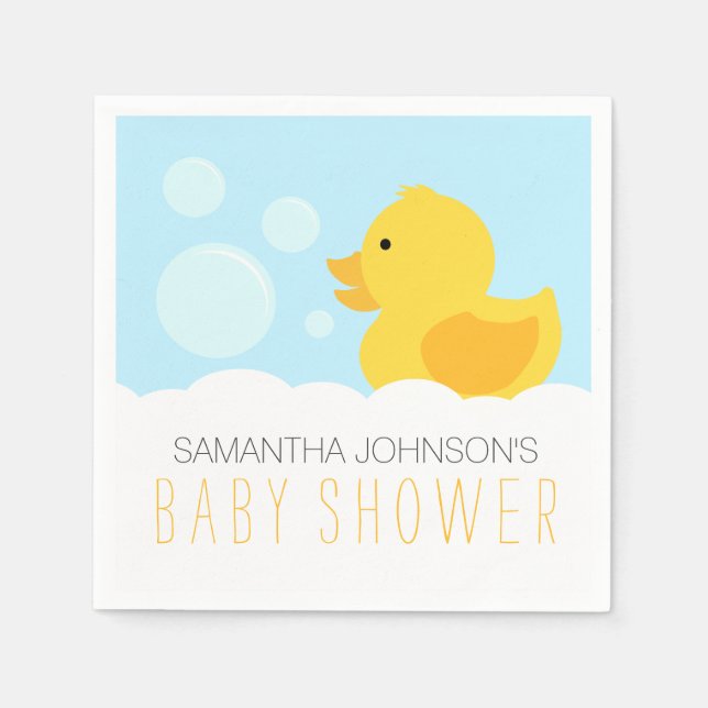 Yellow Rubber Ducky Bubble Bath Baby Shower Napkin (Front)