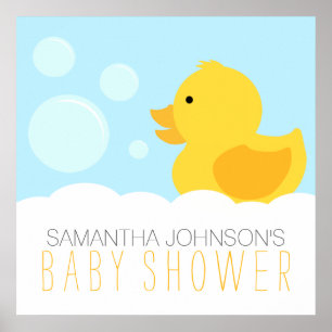 Yellow Rubber Ducky Bubble Bath Baby Shower Poster