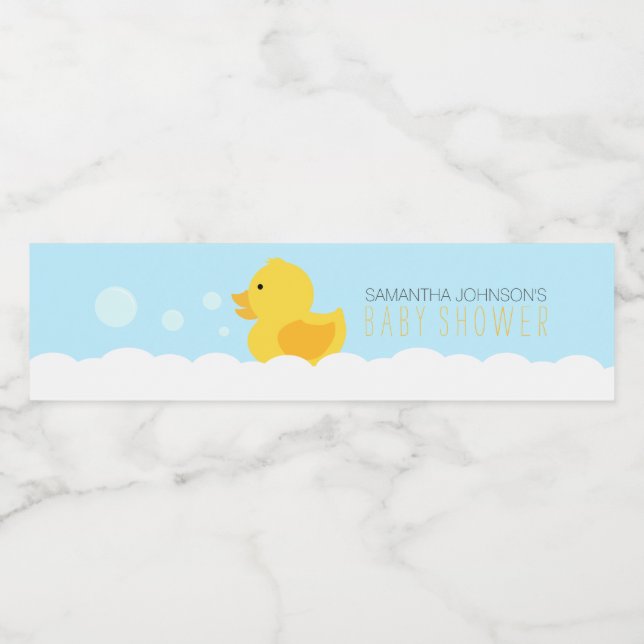 Yellow Rubber Ducky Bubble Bath Baby Shower Water Bottle Label (Single Label)