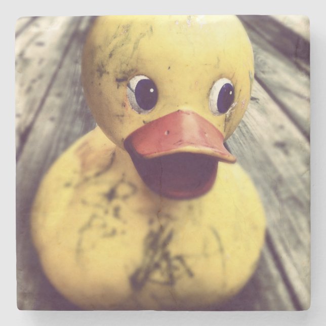 Yellow Rubber Ducky Covered in Dirt! Stone Coaster (Front)
