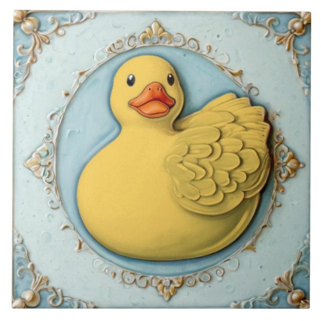 Yellow Rubber Ducky Cute Duck Duckie Toy Bathroom Ceramic Tile (Front)