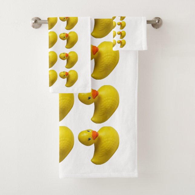 Yellow Rubber Ducky Duck Fun Kids Bath Time Bath Towel Set (Insitu)