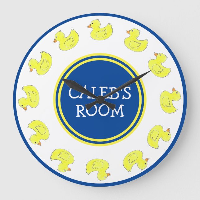 Yellow Rubber Ducky Duckie Bathtub Toys Bathroom Large Clock (Front)