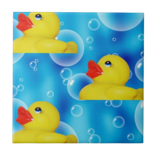 Yellow Rubber Ducky in Bubbles Ceramic Tile