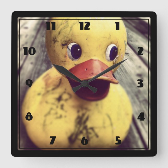 Yellow Rubber Ducky Needs a Bath! Square Wall Clock (Front)