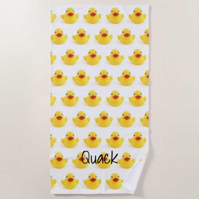 Yellow Rubber Ducky Quack Beach Towel (Front)