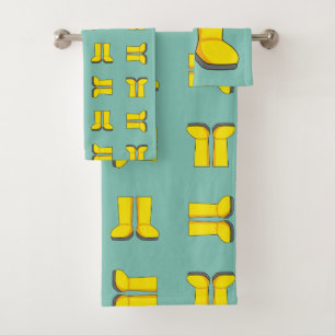 Yellow Rubber Rain Boots Bath Towel Set