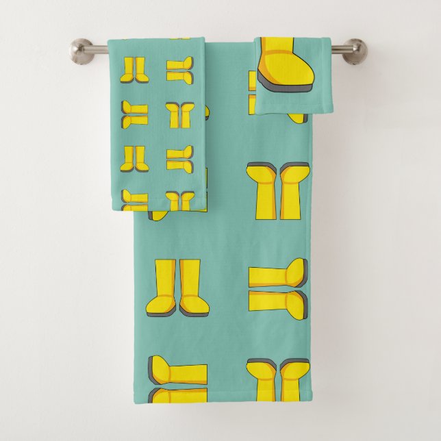 Yellow Rubber Rain Boots Bath Towel Set (Insitu)