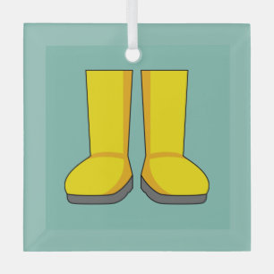 Yellow Rubber Rain Boots Glass Tree Decoration