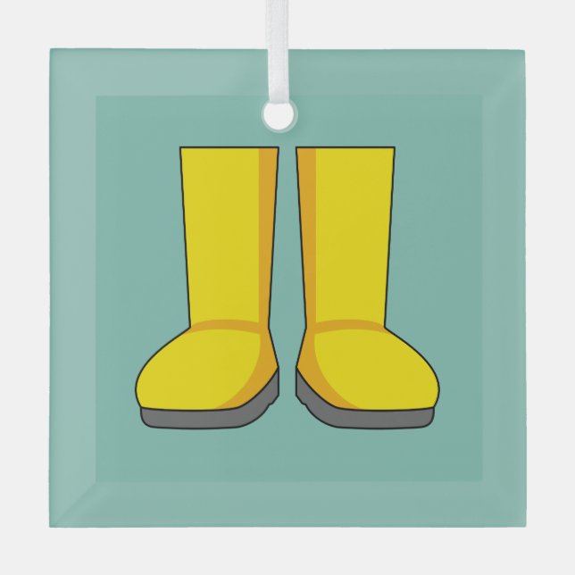 Yellow Rubber Rain Boots Glass Tree Decoration (Front)