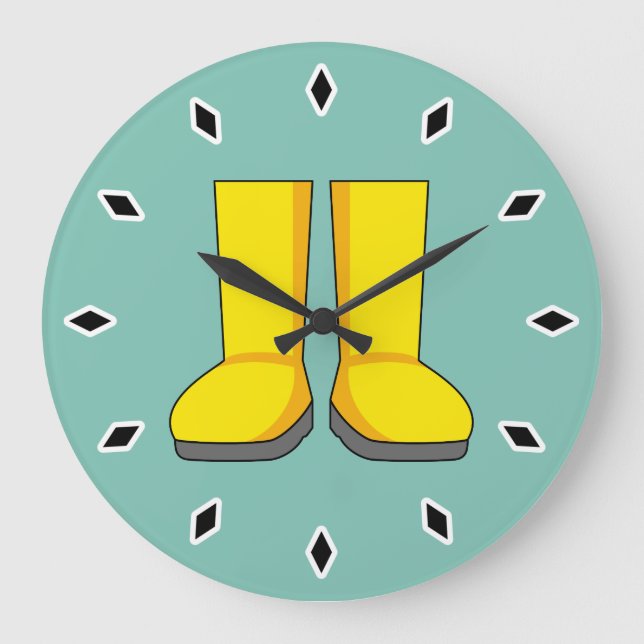 Yellow Rubber Rain Boots Large Clock (Front)