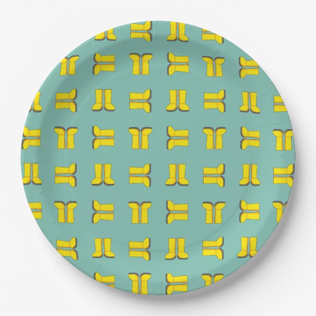 Yellow Rubber Rain Boots Paper Plate (Front)