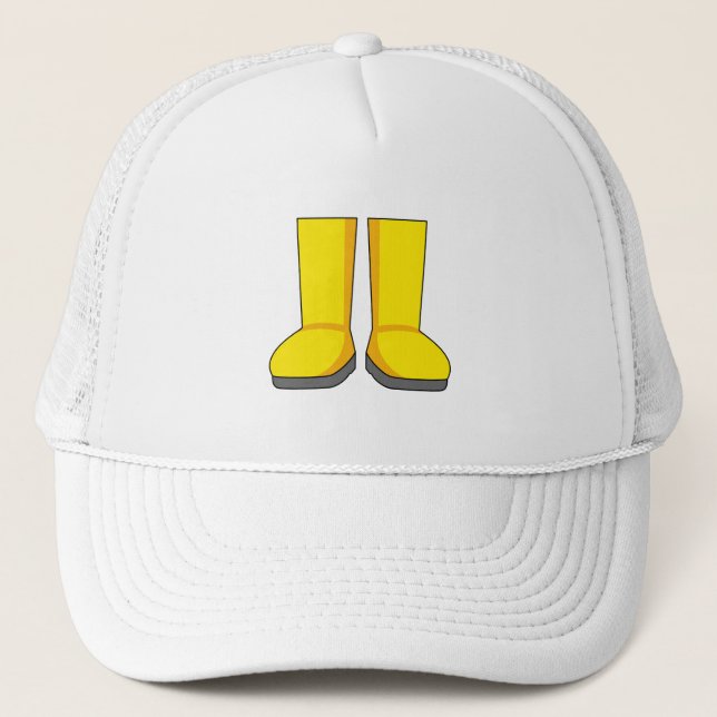 Yellow Rubber Rain Boots Trucker Hat (Front)