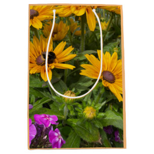 Yellow Rudbeckia Flowers Pink Phlox and Bee Medium Gift Bag