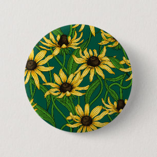 Yellow Rudbekia on dark green 6 Cm Round Badge