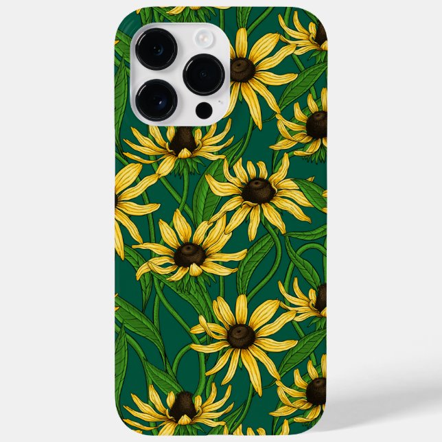 Yellow Rudbekia on dark green Case-Mate iPhone Case (Back)