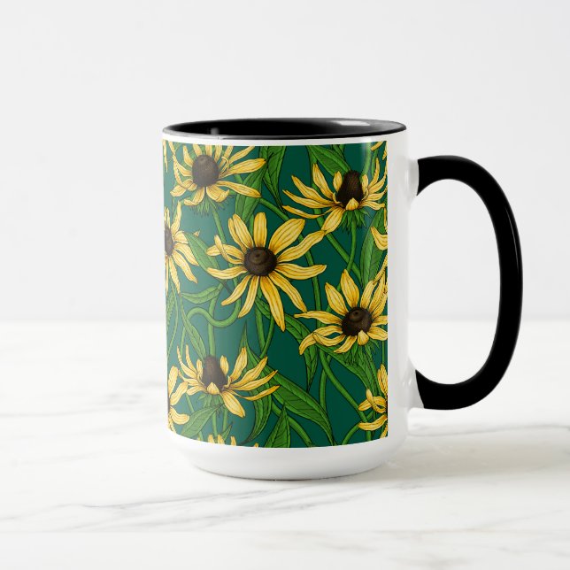 Yellow Rudbekia on dark green Mug (Right)
