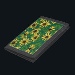 Yellow Rudbekia on dark green Trifold Wallet<br><div class="desc">Hand-painted cvector pattern with yellow rudbekia flowers</div>