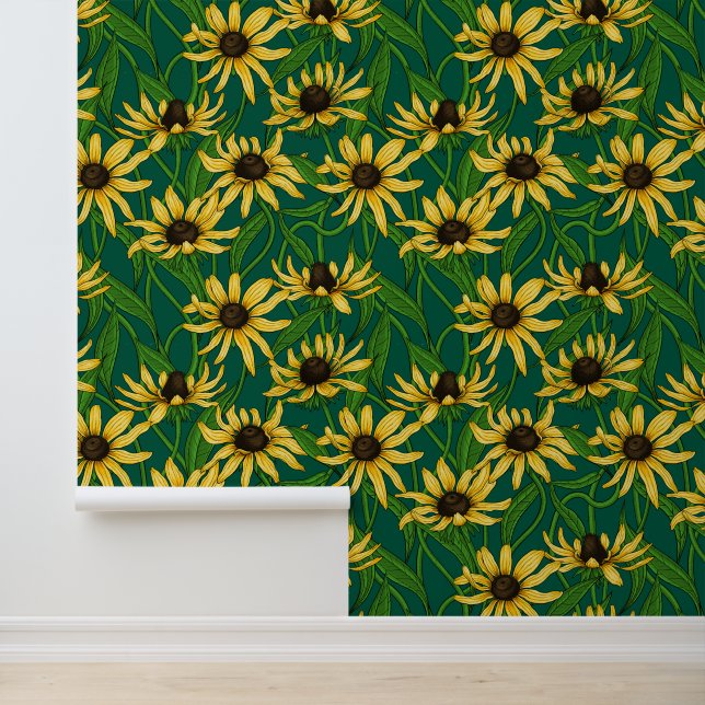 Yellow Rudbekia on dark green Wallpaper (Application)