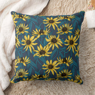 Yellow Rudbekia on navy Cushion