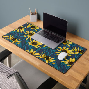 Yellow Rudbekia on navy Desk Mat