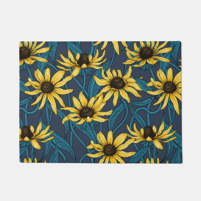 Yellow Rudbekia on navy Doormat (Front)