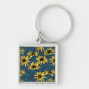 Yellow Rudbekia on navy Key Ring