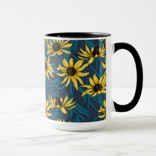 Yellow Rudbekia on navy Mug
