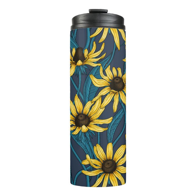Yellow Rudbekia on navy Thermal Tumbler (Front)