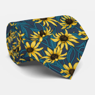 Yellow Rudbekia on navy Tie