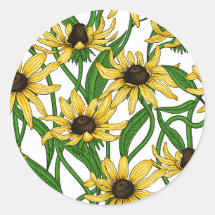 Yellow Rudbekia on white Classic Round Sticker