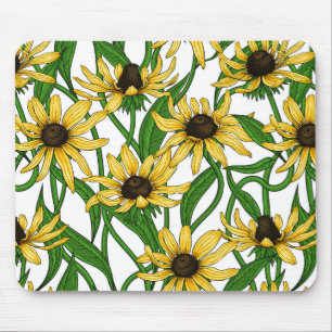 Yellow Rudbekia on white Mouse Pad