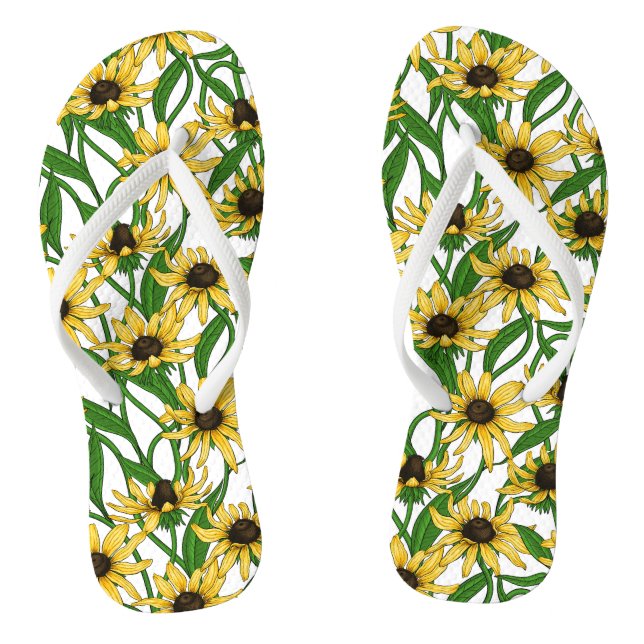 Yellow Rudbekia on white Thongs (Footbed)