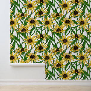 Yellow Rudbekia on white Wallpaper