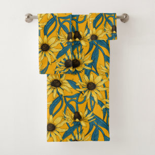 Yellow Rudbekia on yellow Bath Towel Set