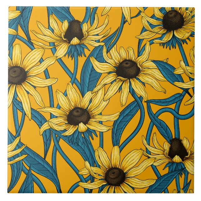 Yellow Rudbekia on yellow Ceramic Tile (Front)