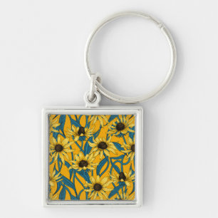 Yellow Rudbekia on yellow Key Ring