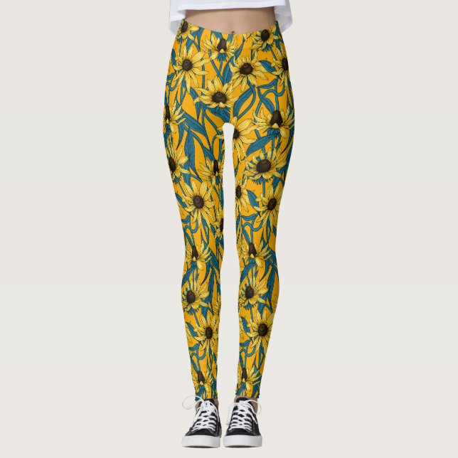 Yellow Rudbekia on yellow Leggings (Front)