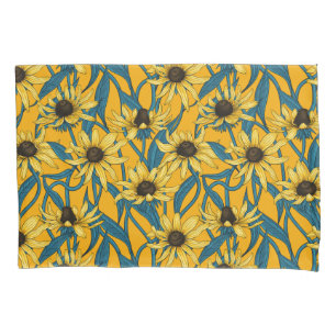 Yellow Rudbekia on yellow Pillowcase