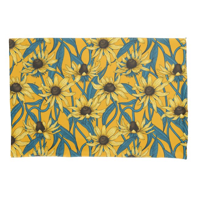 Yellow Rudbekia on yellow Pillowcase (Front-Left)