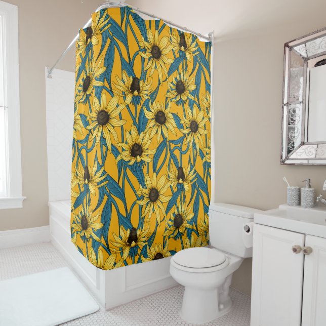 Yellow Rudbekia on yellow Shower Curtain (In Situ)