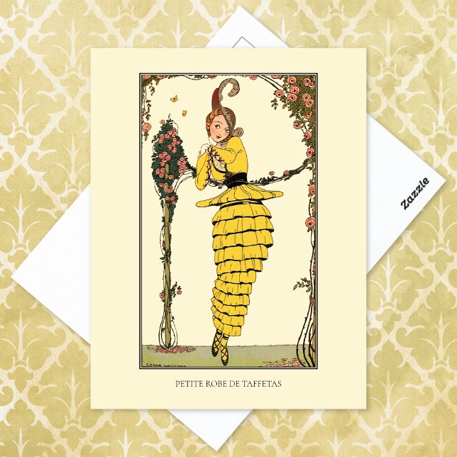 Yellow Ruffled Dress Wegener French Fashion Postcard (Creator Uploaded)