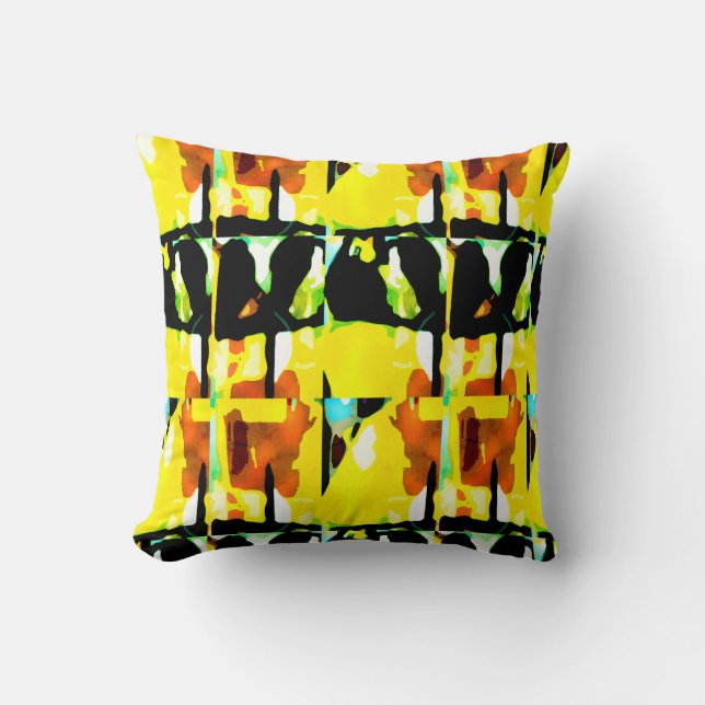 Yellow Rust Green Black Large Tiles Abstract Art  Cushion (Front)