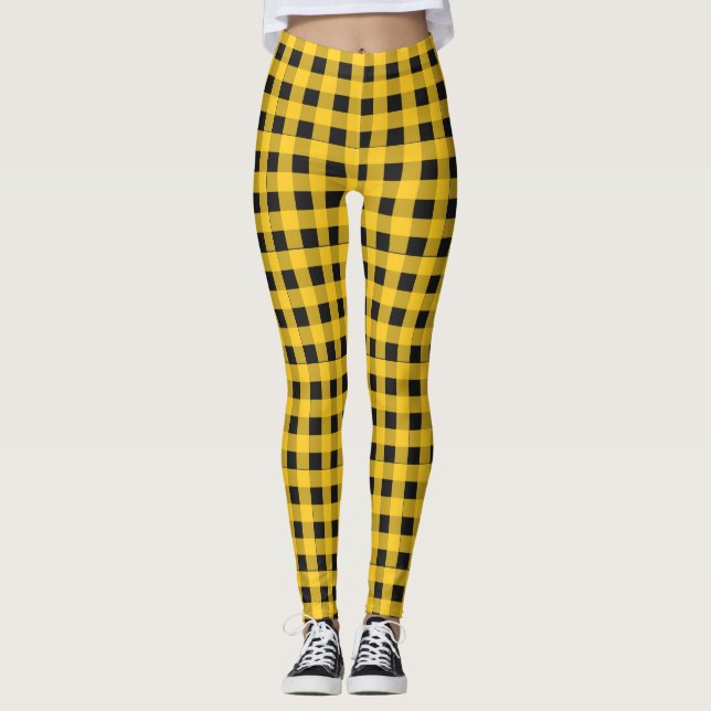 Yellow Rustic Buffalo Plaid Lumberjack Check Leggings (Front)
