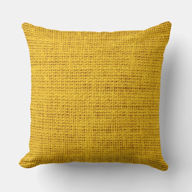 Yellow Rustic Burlap Linen Cushion (Front)