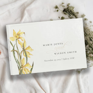 Yellow Rustic Daffodil Floral Watercolor Wedding Guest Book