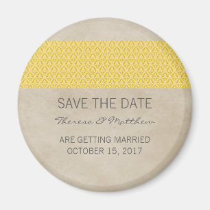 Yellow Rustic Damask Save the Date Magnet