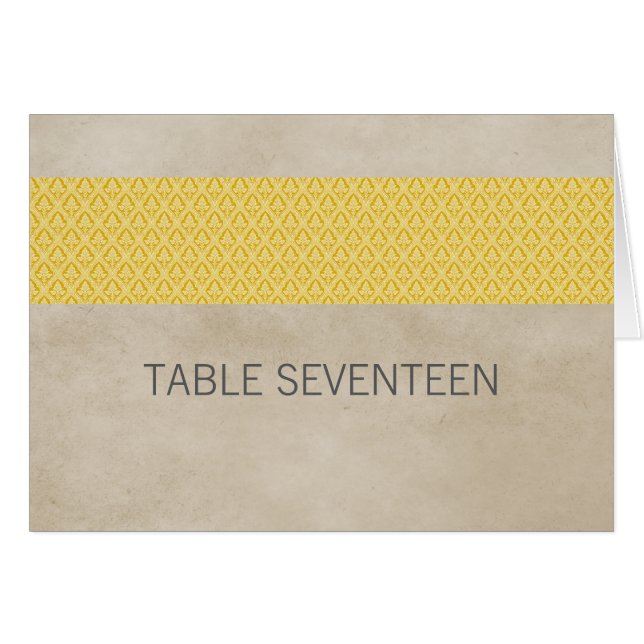 Yellow Rustic Damask Table Number Card (Front Horizontal)