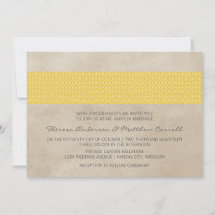 Yellow Rustic Damask Wedding Invite